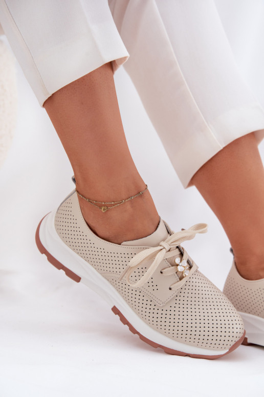 Leather Women's Shoes With A Bow Artiker 54C1811 Beige Leather Women's Shoes With A Bow Artiker 54C1811 Beige