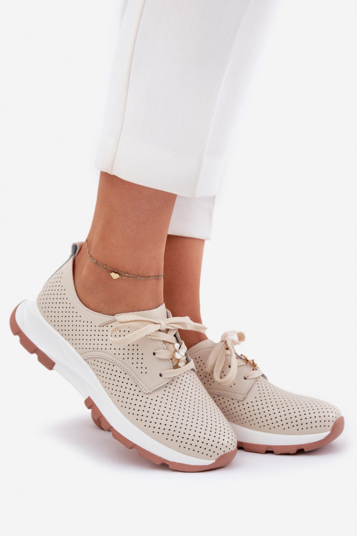 Leather Women's Shoes With A Bow Artiker 54C1811 Beige Leather Women's Shoes With A Bow Artiker 54C1811 Beige