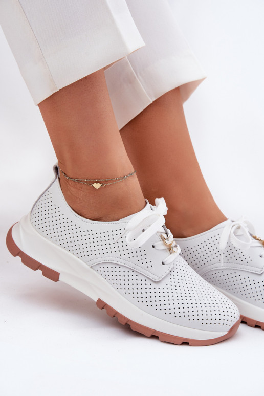 Leather Ladies Brogues With A Clip Artiker 54C1810 White Leather Ladies Brogues With A Clip Artiker 54C1810 White