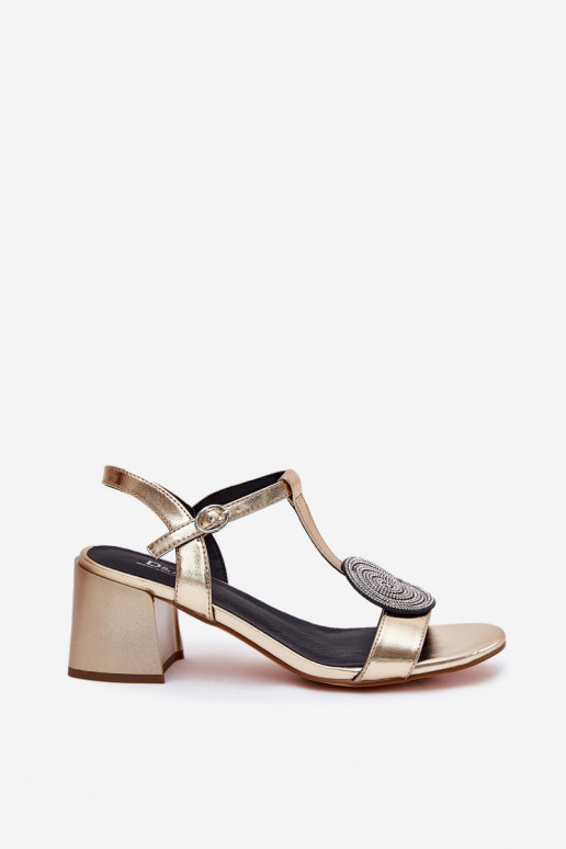 Leather Heeled Sandals With Decoration D&A JC51-842 Gold Leather Heeled Sandals With Decoration D&A JC51-842 Gold