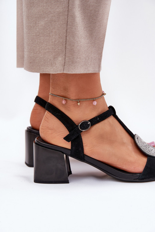 Leather Heeled Sandals With Decoration D&A JC51-842 Black Leather Heeled Sandals With Decoration D&A JC51-842 Black