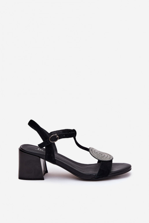 Leather Heeled Sandals With Decoration D&A JC51-842 Black Leather Heeled Sandals With Decoration D&A JC51-842 Black