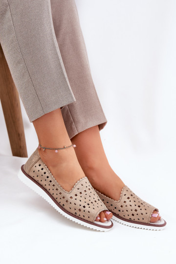 Leather perforated ballerinas with open toes S.Barski LR51-922 Gold