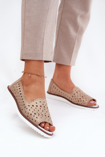 Leather perforated ballerinas with open toes S.Barski LR51-922 Gold 2