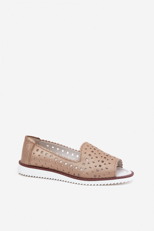Leather perforated ballerinas with open toes S.Barski LR51-922 Gold