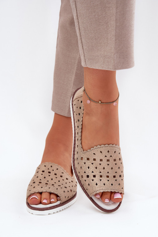 Leather perforated ballerinas with open toes S.Barski LR51-922 Gold