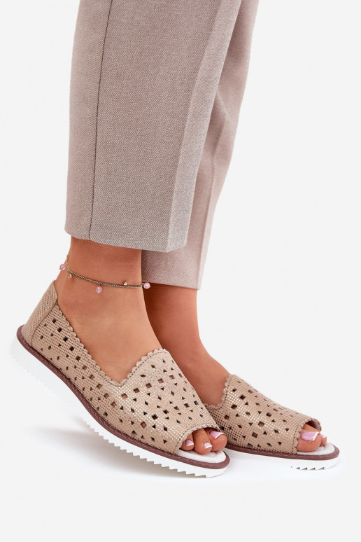 Leather perforated ballerinas with open toes S.Barski LR51-922 Gold
