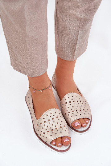 Leather Perforated Ballet Flats With Open Toes S.Barski LR51-922 Beige 2