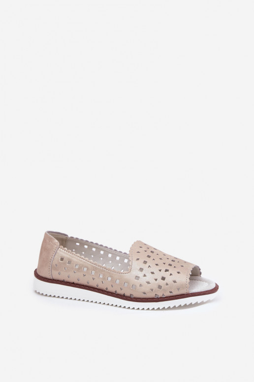 Leather Perforated Ballet Flats With Open Toes S.Barski LR51-922 Beige