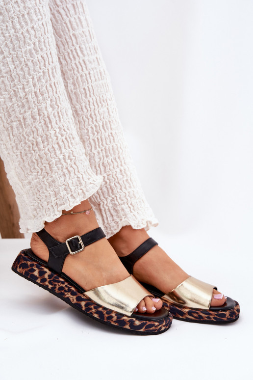 Leather Elegant Women's Sandals S.Barski GR51-603 Gold Leather Elegant Women's Sandals S.Barski GR51-603 Gold