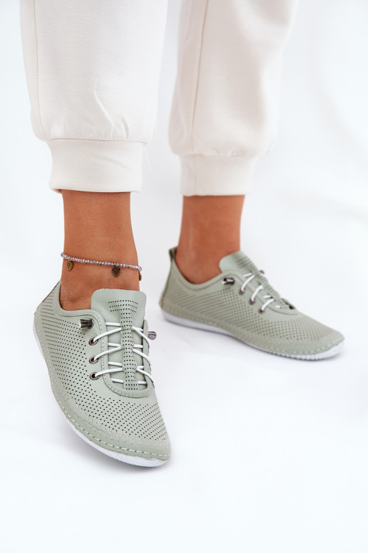 Ladies Leather Lace-Up Shoes Made Of Natural Leather Artiker 54C0833 Light Green