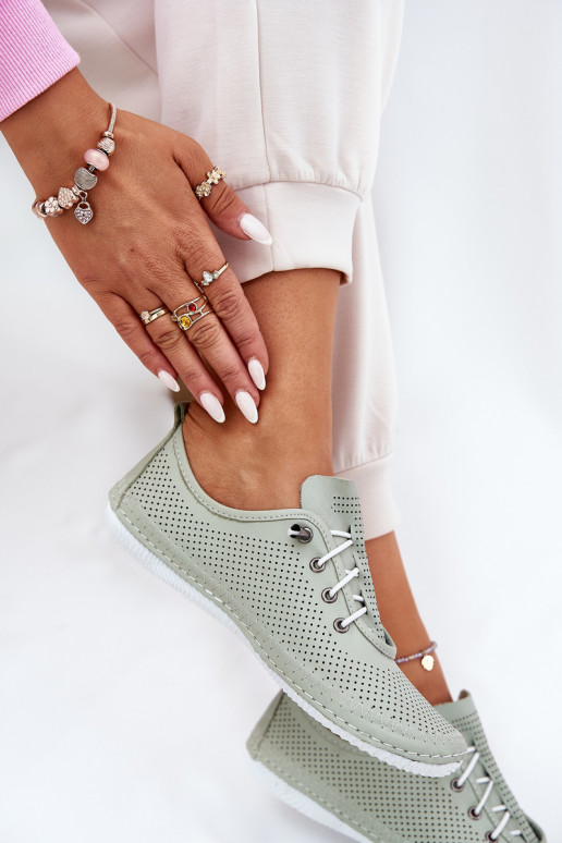 Półbuty Damskie Ze Skóry Naturalnej Artiker 54C0833 Jasnozielone