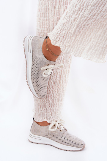 Leather Lightweight Women's Loafers On Platform Artiker 56C2113 Beige-Gold