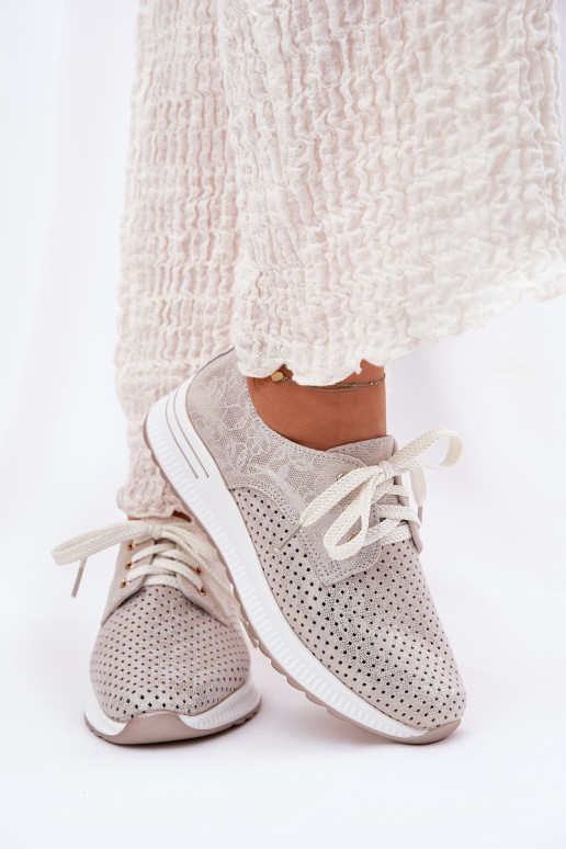 Leather Lightweight Women's Loafers On Platform Artiker 56C2113 Beige-Gold