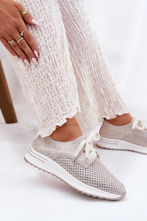 Leather Lightweight Women's Loafers On Platform Artiker 56C2113 Beige-Gold