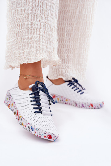 Leather Brogues On Patterned Platform Artiker 52C1713 White-Navy