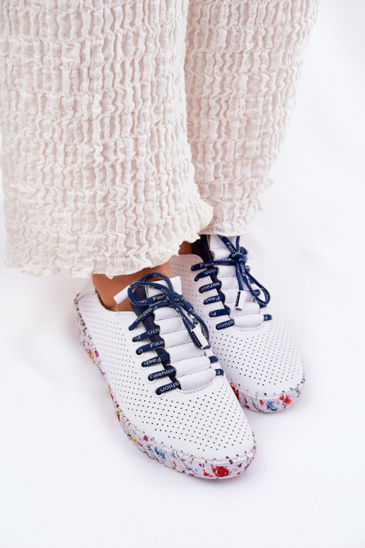 Leather Brogues On Patterned Platform Artiker 52C1713 White-Navy