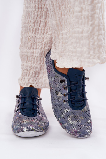 Ladies Leather Derby Shoes Made Of Natural Leather Patterned Artiker 56C2691 Blue 2