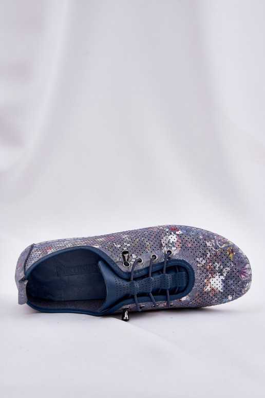 Półbuty Damskie Ze Skóry Naturalnej Wzorzyste Artiker 56C2691 Niebieskie