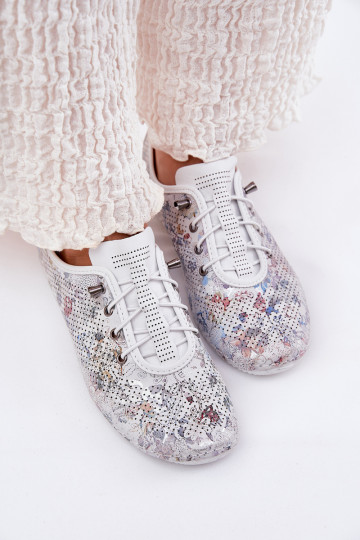 Ladies Leather Shoes Made Of Natural Leather Patterned Artiker 56C2688 White