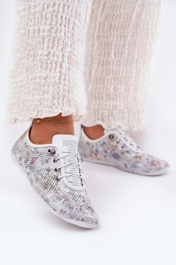 Ladies Leather Shoes Made Of Natural Leather Patterned Artiker 56C2688 White 2