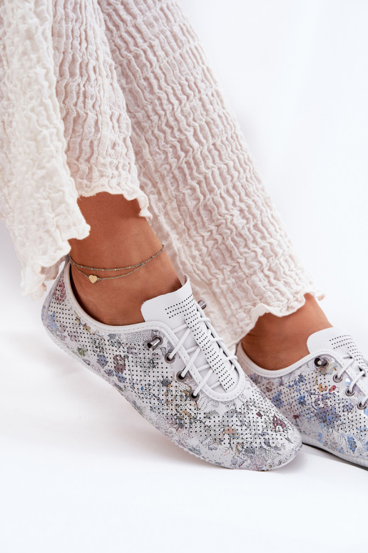 Półbuty Damskie Ze Skóry Naturalnej Wzorzyste Artiker 56C2688 Białe