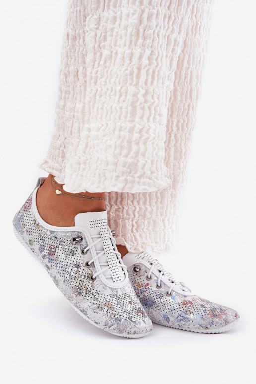 Półbuty Damskie Ze Skóry Naturalnej Wzorzyste Artiker 56C2688 Białe