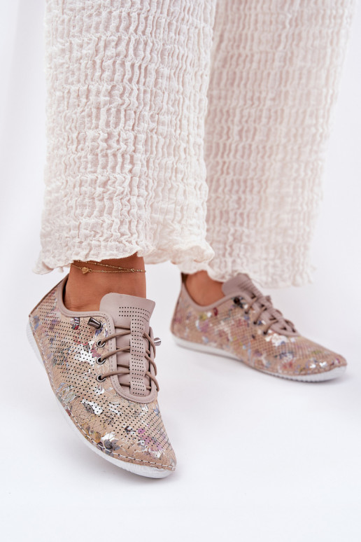 Ladies Leather Patterned Loafers Artiker 56C2689 Beige