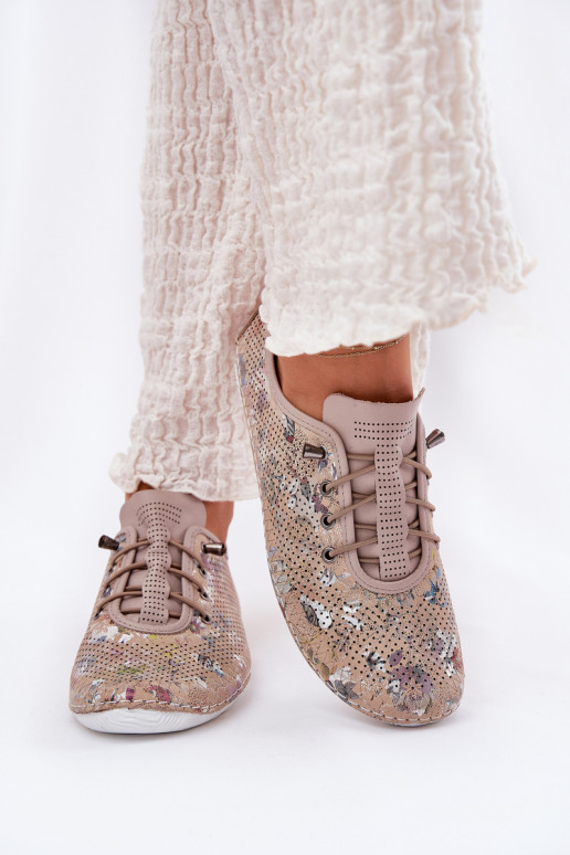 Ladies Leather Patterned Loafers Artiker 56C2689 Beige