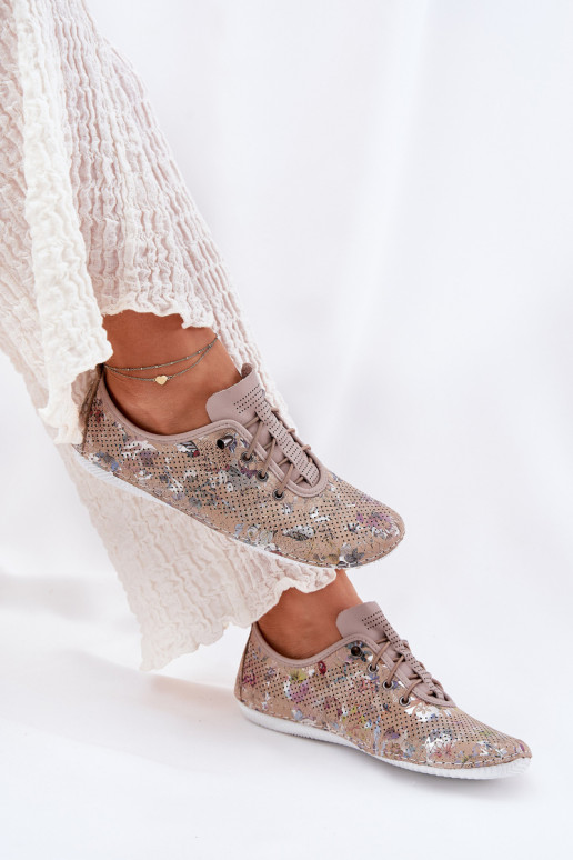 Ladies Leather Patterned Loafers Artiker 56C2689 Beige