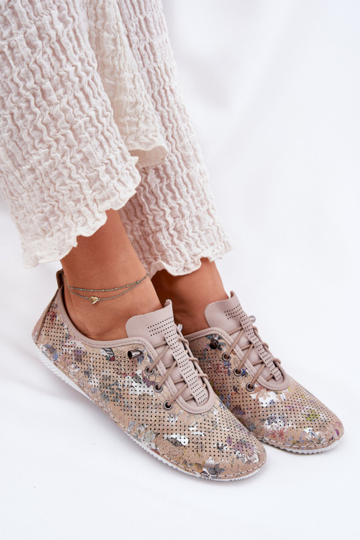 Ladies Leather Patterned Loafers Artiker 56C2689 Beige