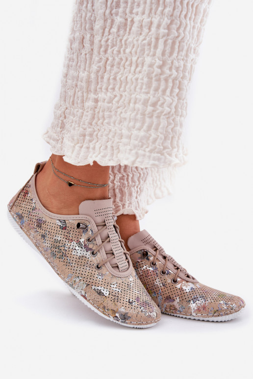 Ladies Leather Patterned Loafers Artiker 56C2689 Beige