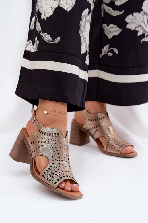 Ladies Perforated Sandals On A Heel Gold Tosine Ladies Perforated Sandals On A Heel Gold Tosine