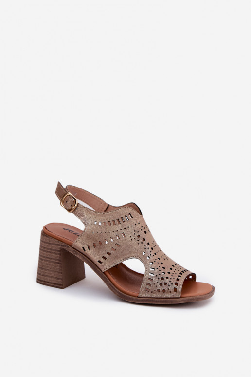 Ladies Perforated Sandals On A Heel Gold Tosine Ladies Perforated Sandals On A Heel Gold Tosine