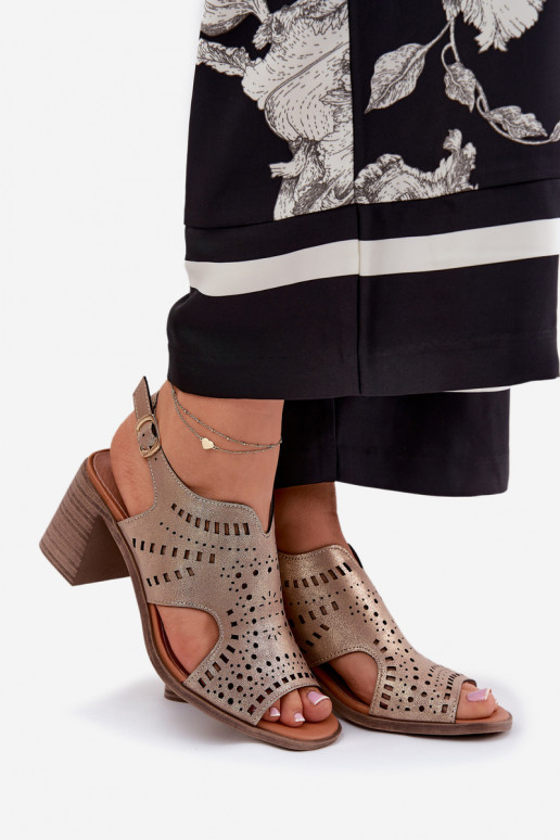 Ladies Perforated Sandals On A Heel Gold Tosine Ladies Perforated Sandals On A Heel Gold Tosine