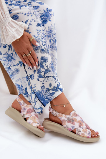 Ladies sandals made of eco leather with flowers multicolor Tosmelia