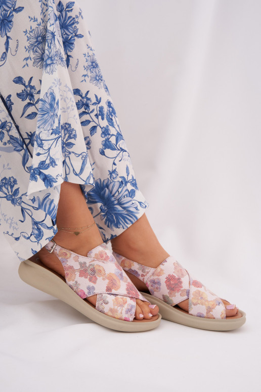 Ladies sandals made of eco leather with flowers multicolor Tosmelia