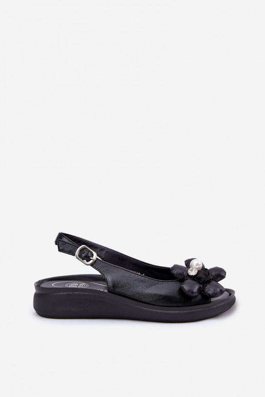 Ladies Sandals With Decorative Flower Black Divonne