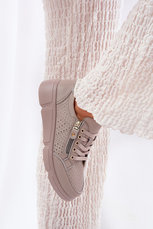 Leather Sports Shoes Sneakers On Platform With Zipper Vinceza 88019 Dark Beige Leather Sports Shoes Sneakers On Platform With Zipper Vinceza 88019 Dark Beige