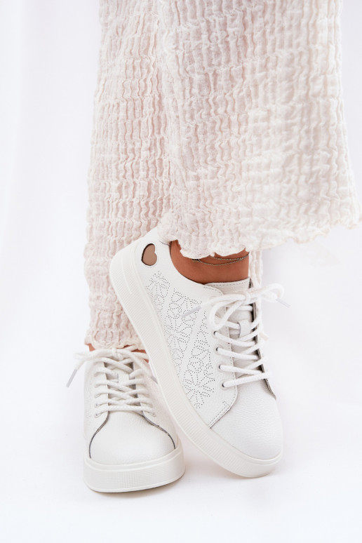 Women's Leather Sneakers On Platform Vinceza 88018 White Women's Leather Sneakers On Platform Vinceza 88018 White