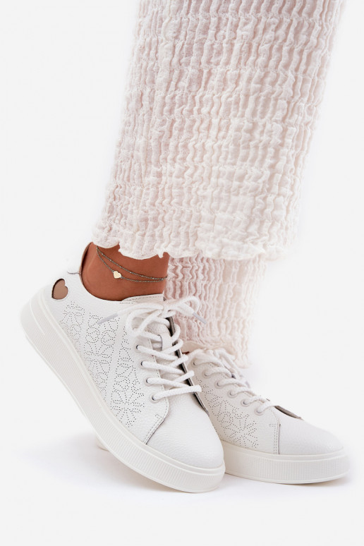 Women's Leather Sneakers On Platform Vinceza 88018 White Women's Leather Sneakers On Platform Vinceza 88018 White