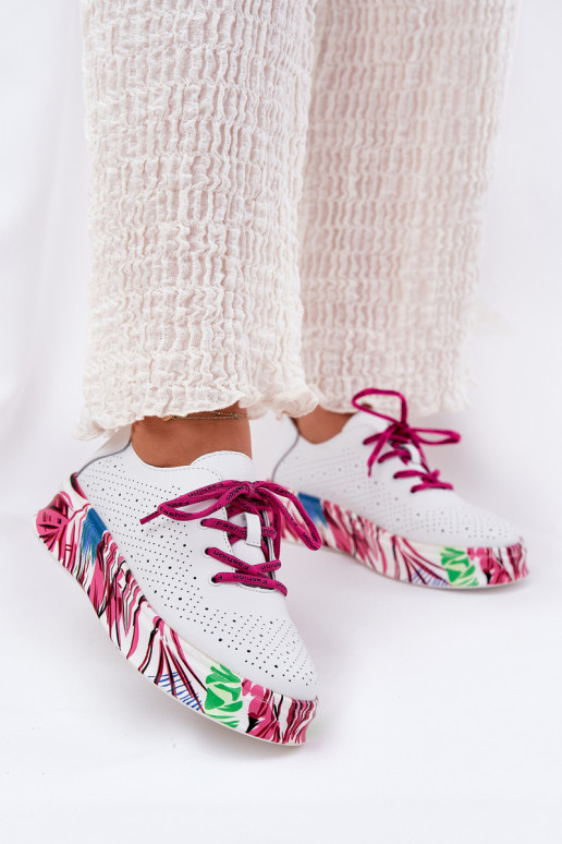 Women's Leather Sneakers On Patterned Platform Vinceza 88017 White Women's Leather Sneakers On Patterned Platform Vinceza 88017 White