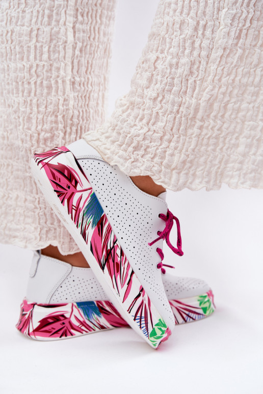 Women's Leather Sneakers On Patterned Platform Vinceza 88017 White Women's Leather Sneakers On Patterned Platform Vinceza 88017 White