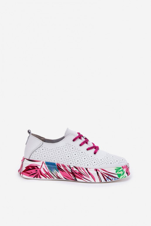 Women's Leather Sneakers On Patterned Platform Vinceza 88017 White Women's Leather Sneakers On Patterned Platform Vinceza 88017 White