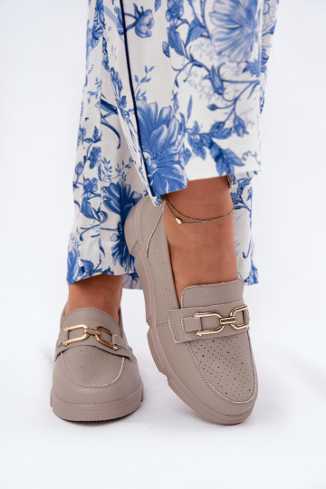 Ladies Leather Moccasins with Golden Detail Ciemnobeżowe Vinceza 88007 2