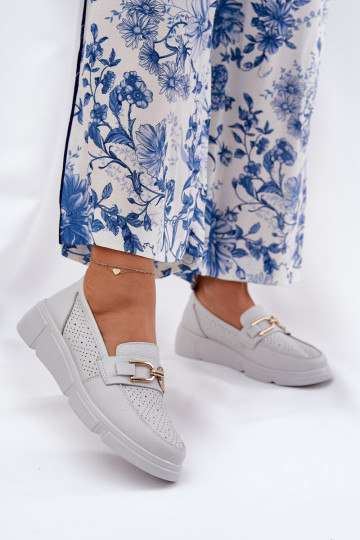 Women's Leather Loafers with Golden Detail Jasnoszare Vinceza 88007 2