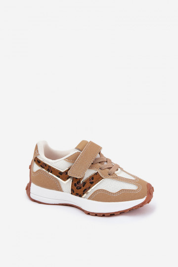 Sneakersy Dziecięce Na Rzep Panterka Ciemnobeżowe Tezzu