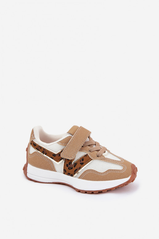 Children's Velcro Sneakers Leopard Print Dark Beige Tezzu