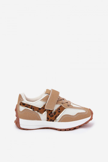 Children's Velcro Sneakers Leopard Print Dark Beige Tezzu 2