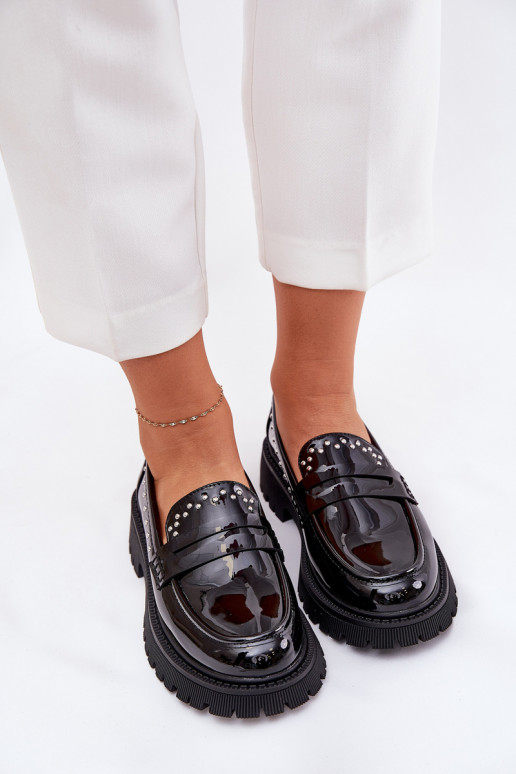 Ladies Patent Moccasins With Decoration Black Nallae Ladies Patent Moccasins With Decoration Black Nallae